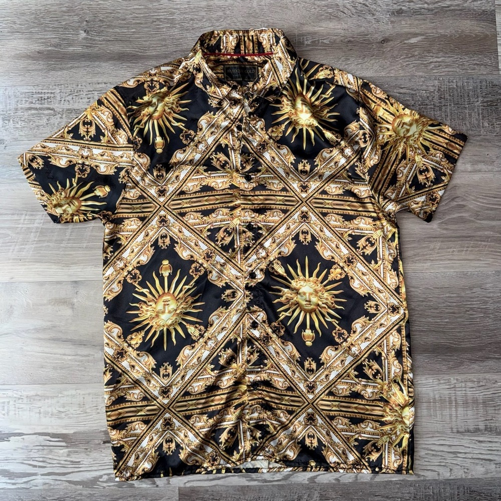 Baroque Gold Short Sleeve Button Shirt Size Medium Italian Medusa